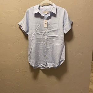 NWT Loft Blue Short Sleeve Button Down Top - XS